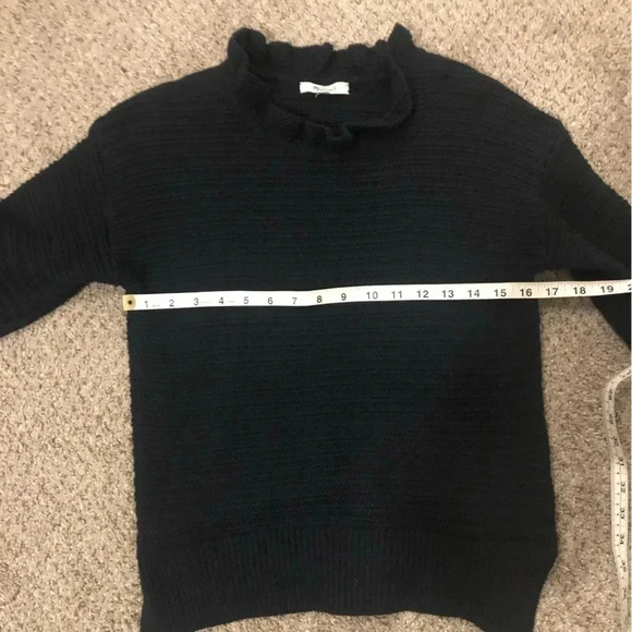 Madewell Black Ruffled Neck Merino Wool/ Cotton Ribbed Knit Pullover Sweater - Picture 4 of 11